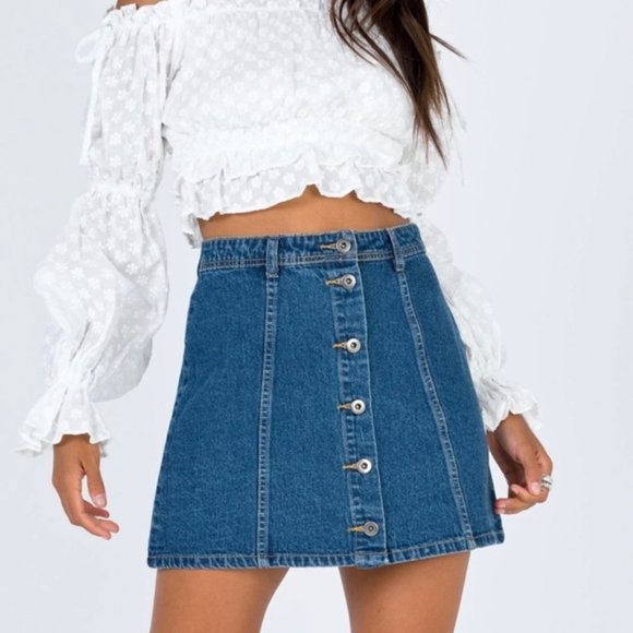 Princess Polly Dresses & Skirts - Princess Polly Button Front Denim Mini Skirt